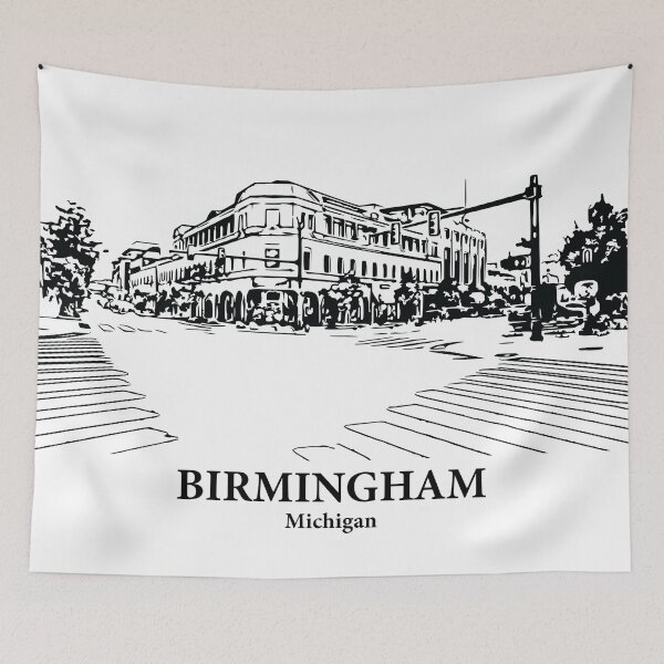 Item preview, Birmingham MI - Ink Cityscape Illustration designed and sold by Lakeric Cityscapes.