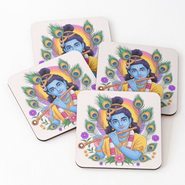 Item preview, Serene Lord Krishna with Flute and Peacock Feathers – Divine Indian Spiritual Art Illustration designed and sold by shemodas.