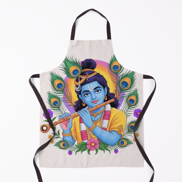 Item preview, Serene Lord Krishna with Flute and Peacock Feathers – Divine Indian Spiritual Art Illustration designed and sold by shemodas.