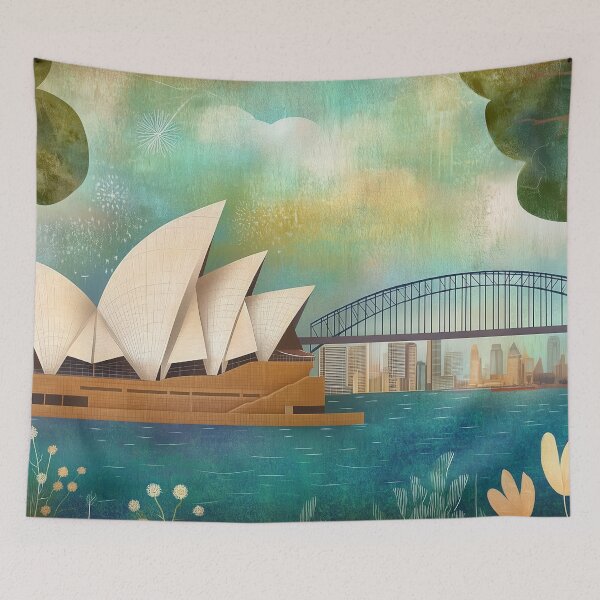 Item preview, Sydney Opera House & Harbour Bridge Retro Travel Illustration designed and sold by SkylineVistas Designs.