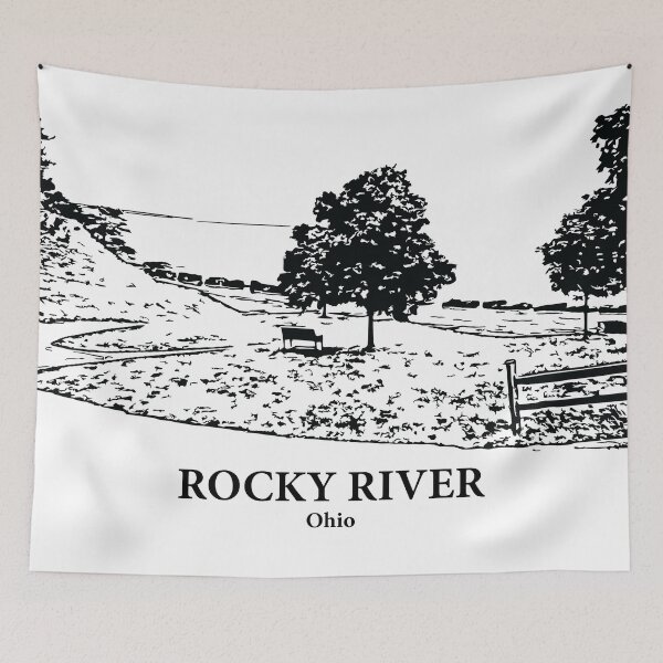 Item preview, Rocky River OH - Ink Cityscape Illustration designed and sold by Lakeric Cityscapes.