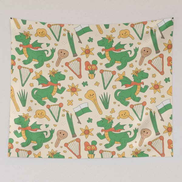 Item preview, St David's Day Dragon Party – Welsh Daffodils, Leeks & Cute Dragons Pattern designed and sold by Midnight Veil Designs.