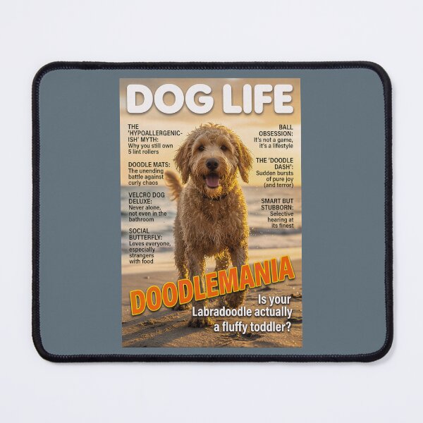 Item preview, Labradoodle Doodlemania: Funny Dog Life Magazine Cover Art designed and sold by FrancophileFun.
