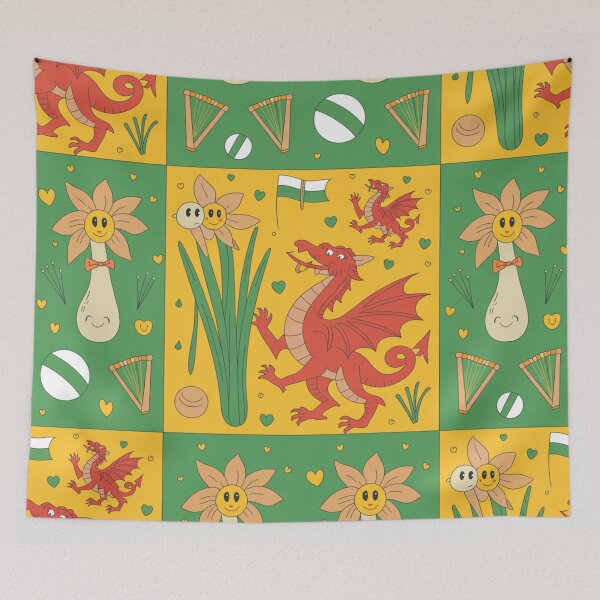 Item preview, St David's Day Dragon & Leek Party – Welsh Daffodils & Smiling Dragons Pattern designed and sold by Midnight Veil Designs.