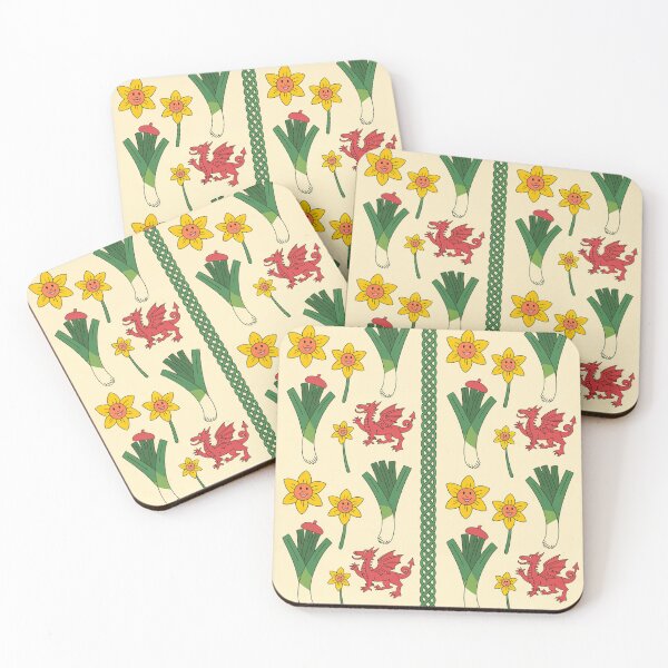 Item preview, St David's Day Welsh Icons Pattern – Smiling Leeks, Red Dragons & Daffodils designed and sold by Midnight Veil Designs.