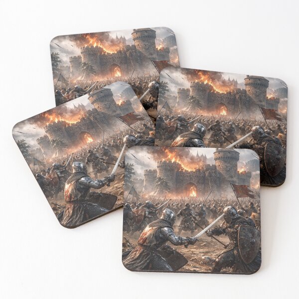 Item preview, Medieval battle in front of a burning fortress designed and sold by JuViRo.