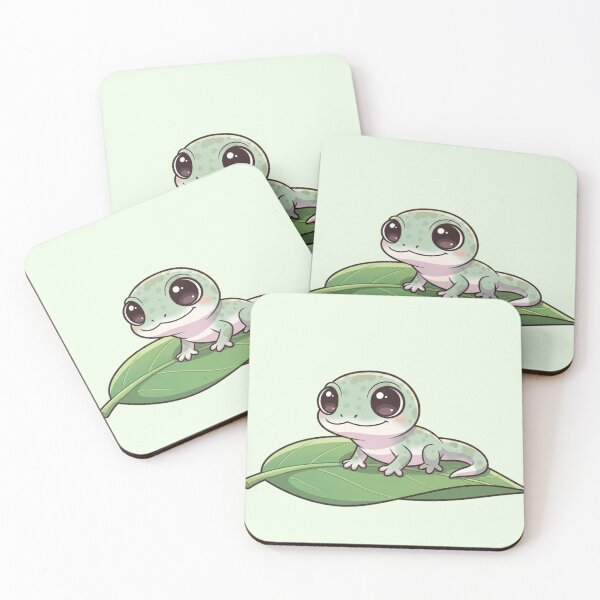 Item preview, Cute Baby Gecko – Kawaii Pastel Lizard on Leaf Illustration designed and sold by soletstudio.