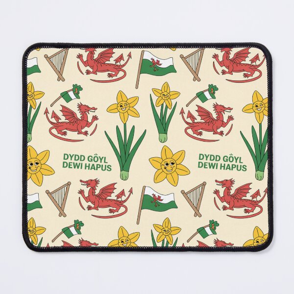 Item preview, Dydd Gŵyl Dewi Hapus – Smiling Welsh Dragons, Daffodils & Leeks Pattern designed and sold by Midnight Veil Designs.