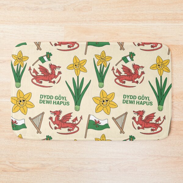 Item preview, Dydd Gŵyl Dewi Hapus – Smiling Welsh Dragons, Daffodils & Leeks Pattern designed and sold by Midnight Veil Designs.