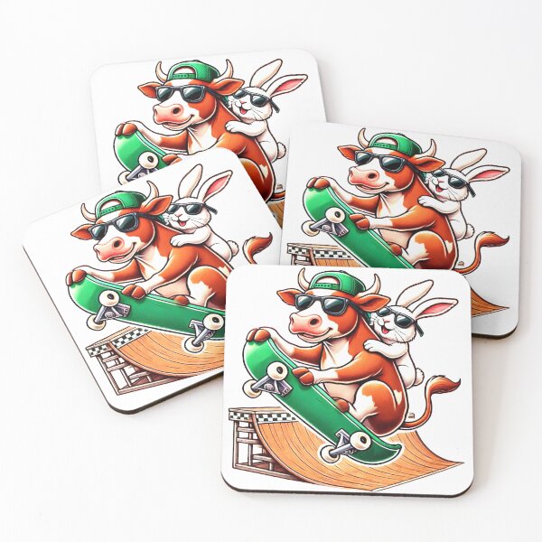 Item preview, Skateboarding Cow & Bunny – Fun Duo designed and sold by Dogandesighn.