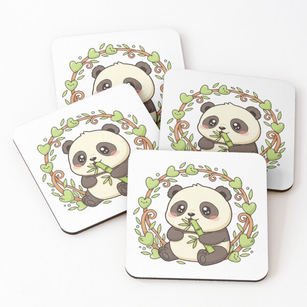 Item preview, Cute Kawaii Panda Eating Bamboo with Heart Leaves designed and sold by SakuraVibes.