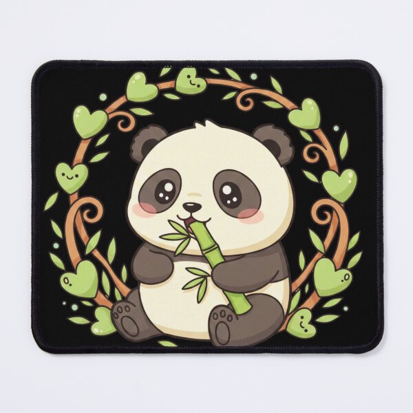 Item preview, Cute Kawaii Panda Eating Bamboo with Heart Leaves designed and sold by SakuraVibes.