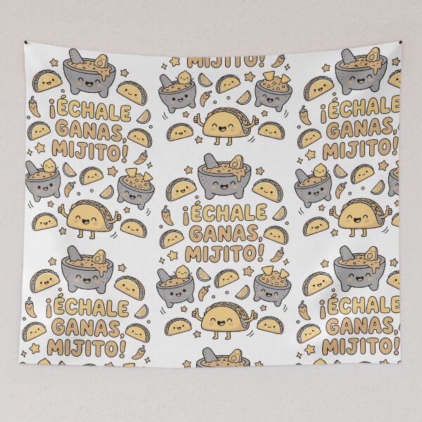 Item preview, ¡Échale Ganas, Mijito! - Cute Kawaii Mexican Tacos & Guacamole Motivational Art designed and sold by Molcajetee.