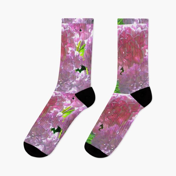 Item preview, Radiant elegant classic Pink Hydrangeas | pink floral garden | romantic black light floral designed and sold by hollycooper.