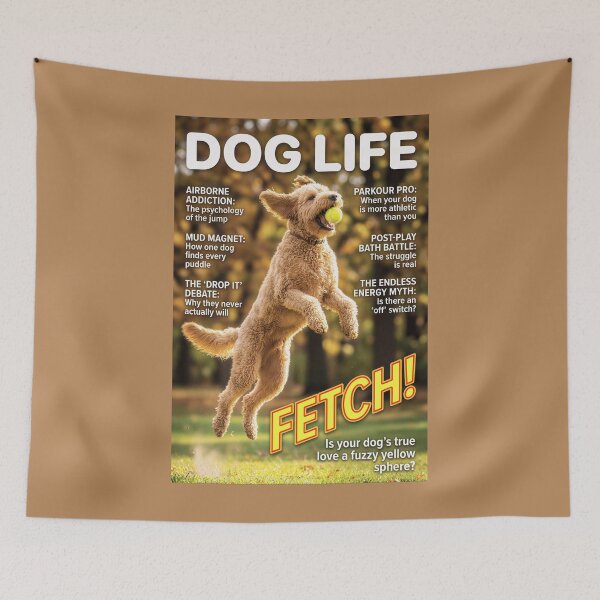 Item preview, Labradoodle Fetch: Funny Dog Life Magazine Cover Art designed and sold by FrancophileFun.