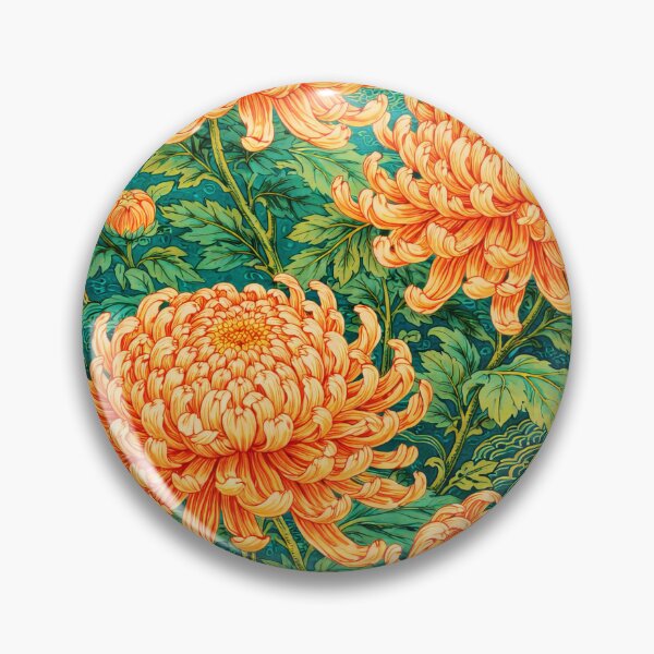 Artikelvorschau, Lachsfarbene Chrysanthemenblüten auf türkisblauem Grund entworfen und verkauft von scicilysimonee.