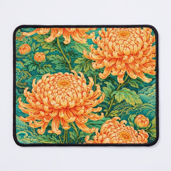 Item preview, Salmon Toned Chrysanthemum Flowers On Marine Turquoise designed and sold by scicilysimonee.