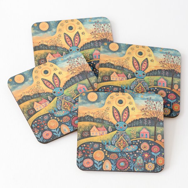 Item preview, Meditating Folk Art Easter Bunny designed and sold by TheBohemianLark.