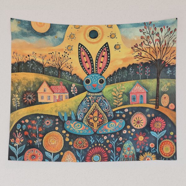 Item preview, Meditating Folk Art Easter Bunny designed and sold by TheBohemianLark.