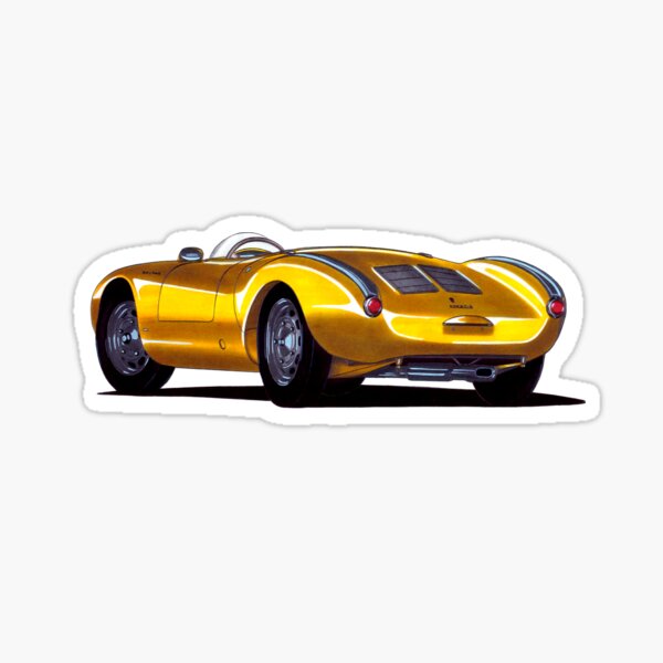 Exclusive drawing legendary germany yellow racing car 550 Spyder with flat air cooled engine Sticker