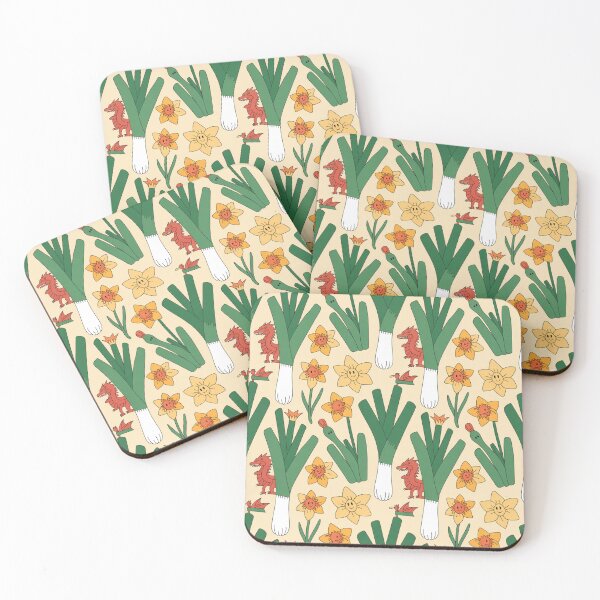 Item preview, St David's Day Welsh Pattern – Smiling Leeks, Red Dragons & Happy Daffodils designed and sold by Midnight Veil Designs.