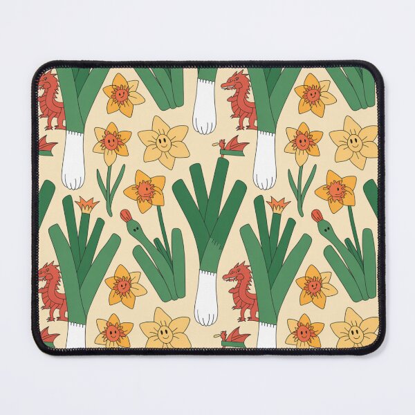 Item preview, St David's Day Welsh Pattern – Smiling Leeks, Red Dragons & Happy Daffodils designed and sold by Midnight Veil Designs.