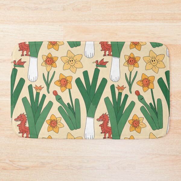 Item preview, St David's Day Welsh Pattern – Smiling Leeks, Red Dragons & Happy Daffodils designed and sold by Midnight Veil Designs.