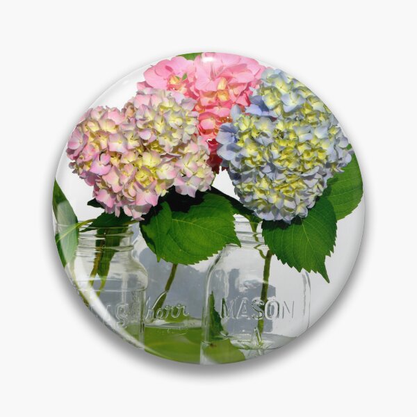 Item preview, Pink hydrangeas, yellow hydrangeas, blue Hydrangeas in mason jars designed and sold by hollycooper.