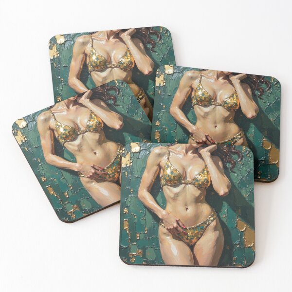Item preview, Sun-Kissed Glow - Vibrant Teal and Gold Figure Art designed and sold by The Design Asset Station.