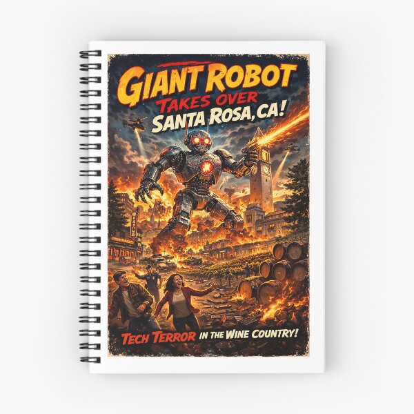 Item preview, Robot takes over Santa Rosa, CA poster designed and sold by PIXEL POP DESIGNS - Beyond the Norm!.