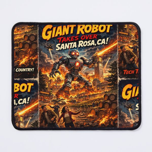Item preview, Robot takes over Santa Rosa, CA poster designed and sold by PIXEL POP DESIGNS - Beyond the Norm!.