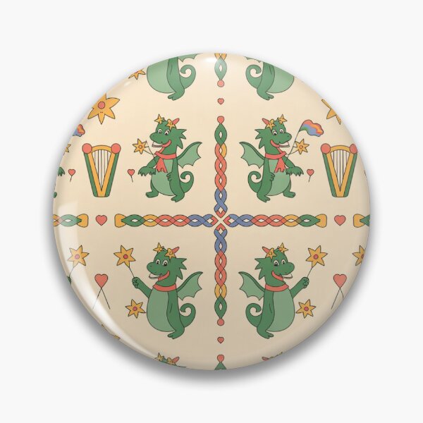 Item preview, Dydd Gŵyl Dewi Hapus – Cute Welsh Dragons with Daffodils & Harps Pattern designed and sold by Midnight Veil Designs.
