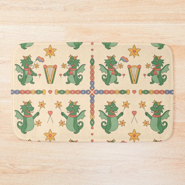 Item preview, Dydd Gŵyl Dewi Hapus – Cute Welsh Dragons with Daffodils & Harps Pattern designed and sold by Midnight Veil Designs.