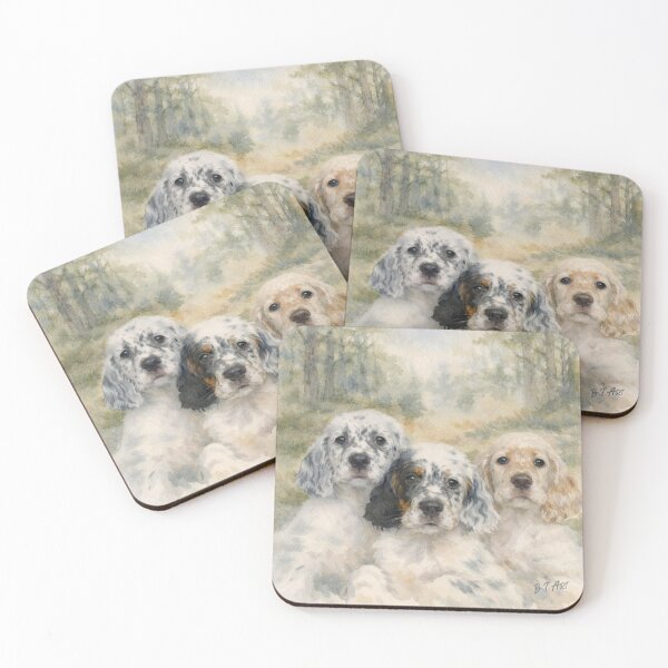 Item preview, English Setter Puppies – Soft Watercolor Forest Portrait designed and sold by TammyHunterArt.