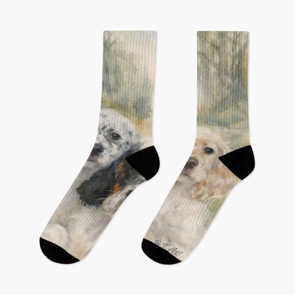 Item preview, English Setter Puppies – Soft Watercolor Forest Portrait designed and sold by TammyHunterArt.