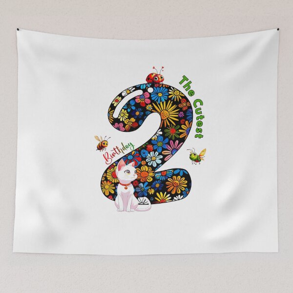 Item preview, 2nd Birthday - cute cat, flowers pattern designed and sold by Doodle-Bloom.