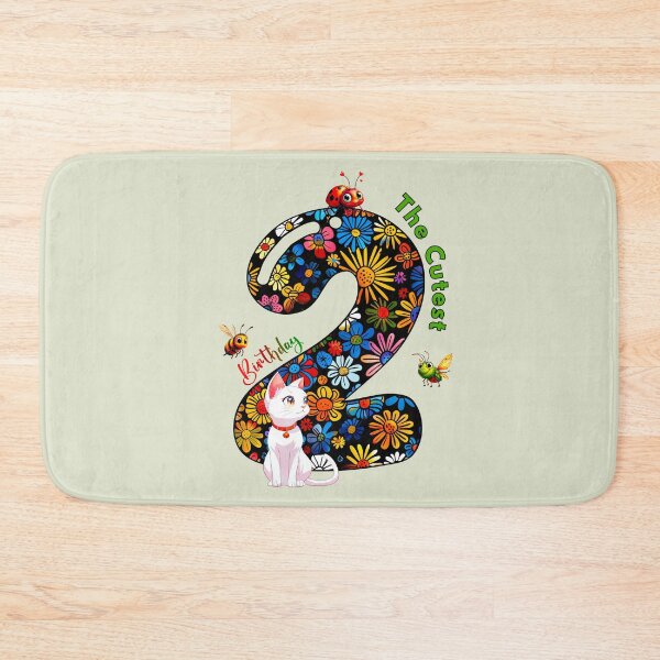 Item preview, 2nd Birthday - cute cat, flowers pattern designed and sold by Doodle-Bloom.