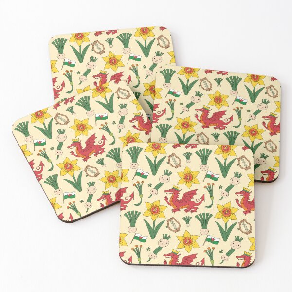 Item preview, Cute Welsh Pattern | Daffodils, Leeks, Dragons, Harps & Flags designed and sold by Midnight Veil Designs.