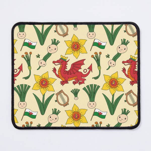 Item preview, Cute Welsh Pattern | Daffodils, Leeks, Dragons, Harps & Flags designed and sold by Midnight Veil Designs.