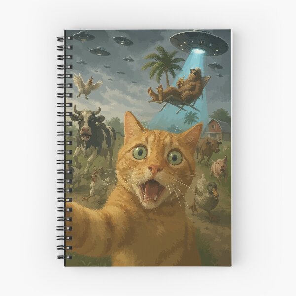 Item preview, Cat Selfie UFO Bigfoot Sasquatch Farm designed and sold by TomFrontierArt.