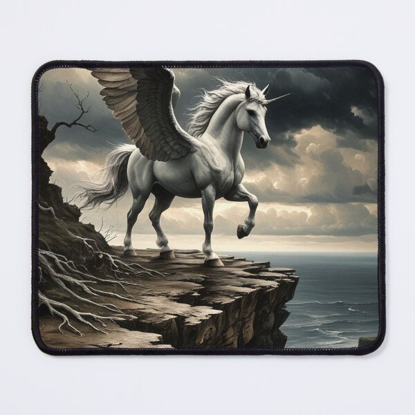 Item preview, Pegasus Over Storm-Washed Cliffs – Gothic Dark Academia Art designed and sold by semenol.