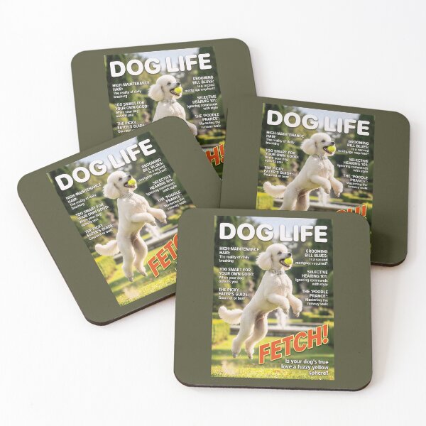 Item preview, White Labradoodle Fetch: Funny Dog Life Magazine Cover Art designed and sold by FrancophileFun.