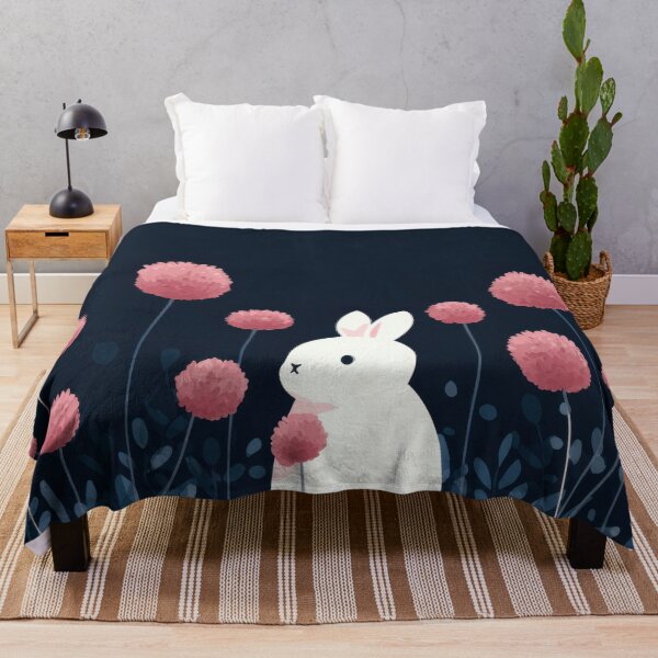 Item preview, White rabbit among pink flowers designed and sold by anytka.
