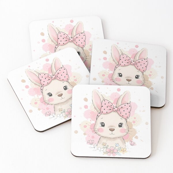 Item preview, Cute Pink Bow Bunny Watercolor Art designed and sold by AnnDesignStudio.