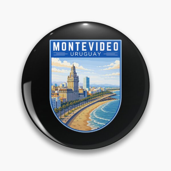 Item preview, Montevideo in Uruguay, Retro Travel Art Badge designed and sold by MaateoDesign.