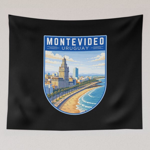 Item preview, Montevideo in Uruguay, Retro Travel Art Badge designed and sold by MaateoDesign.
