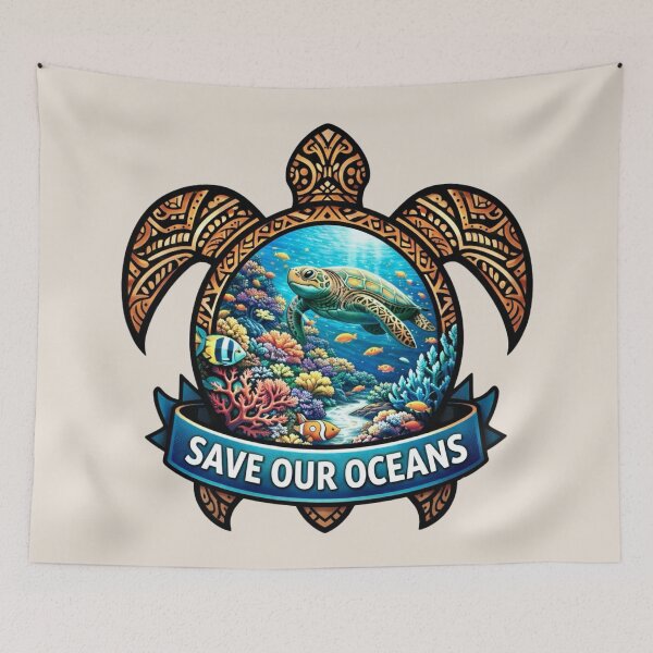 Item preview, Save Our Oceans - Polynesian Sea Turtle, Coral Reef designed and sold by Myra365Art.
