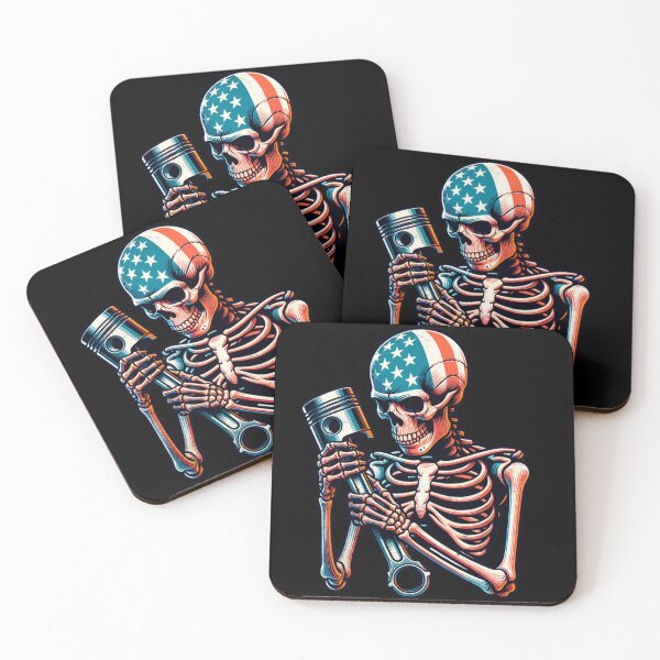 Item preview, Patriotic Skeleton Mechanic Piston American Flag Funny Gearhead USA Racing designed and sold by CarantinedChaos.