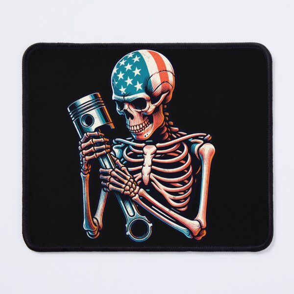 Item preview, Patriotic Skeleton Mechanic Piston American Flag Funny Gearhead USA Racing designed and sold by CarantinedChaos.