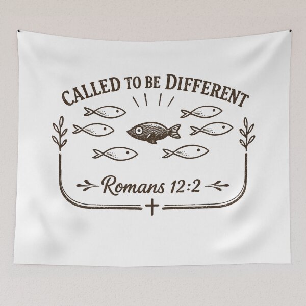Item preview, Called to be Different - Romans 12 Retro Christian Minimalist Farmhouse Fish  designed and sold by Blood Washed Apparel.
